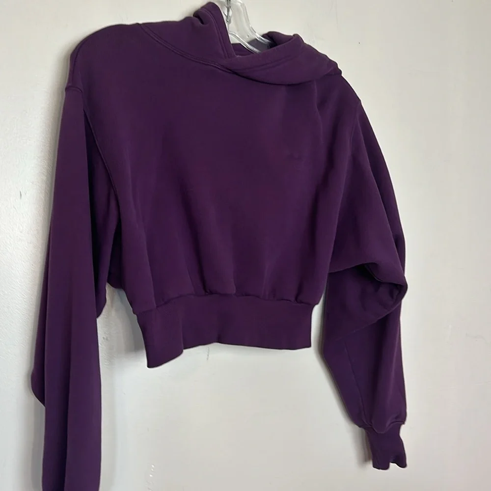 Aritzia TNA Cozy AF Fleece Perfect Shrunken Cropped Hoodie in Plum Purple - Picture 3 of 12